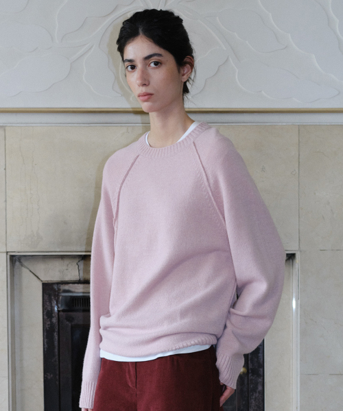 WOOL BLEND RAGLAN PULLOVER - PINK