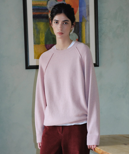 WOOL BLEND RAGLAN PULLOVER - PINK