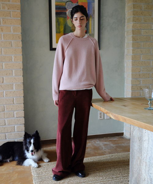 WOOL BLEND RAGLAN PULLOVER - PINK