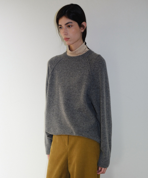 WOOL BLEND RAGLAN PULLOVER - DARK GREY