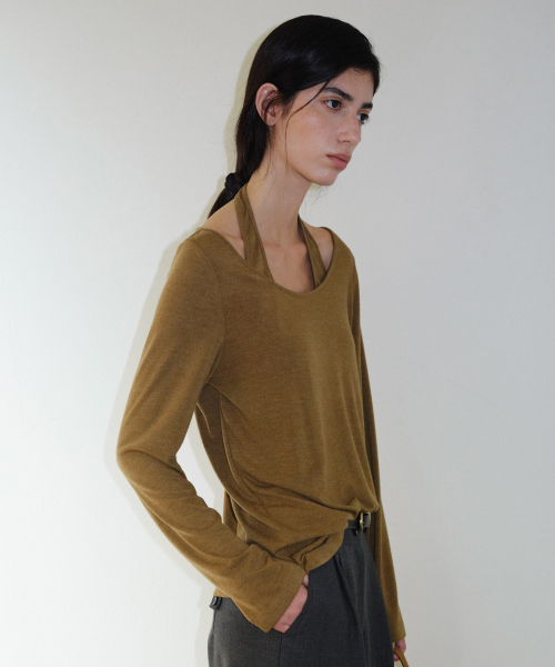 HALTERNECK LAYERED T-SHIRT - OLIVE