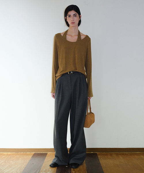 HALTERNECK LAYERED T-SHIRT - OLIVE