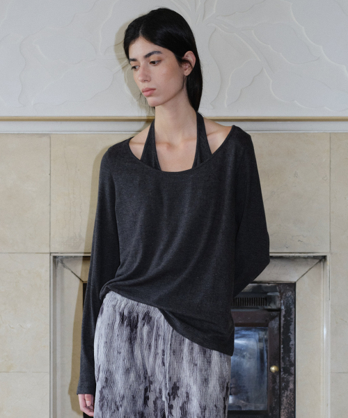 HALTERNECK LAYERED T-SHIRT - DARK GREY