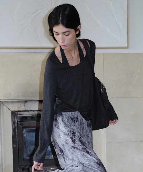 HALTERNECK LAYERED T-SHIRT - DARK GREY