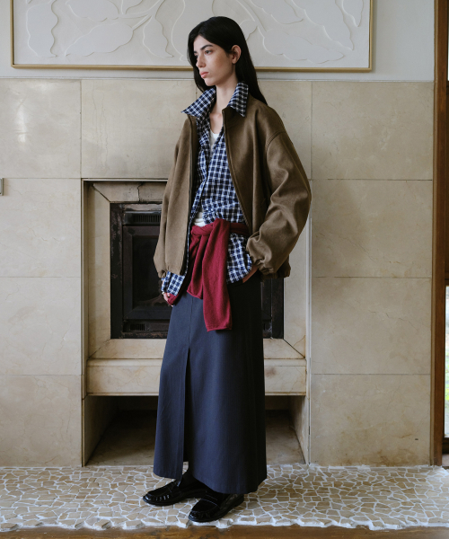 HIGH NECK SUEDE BLOUSON - KHAKI