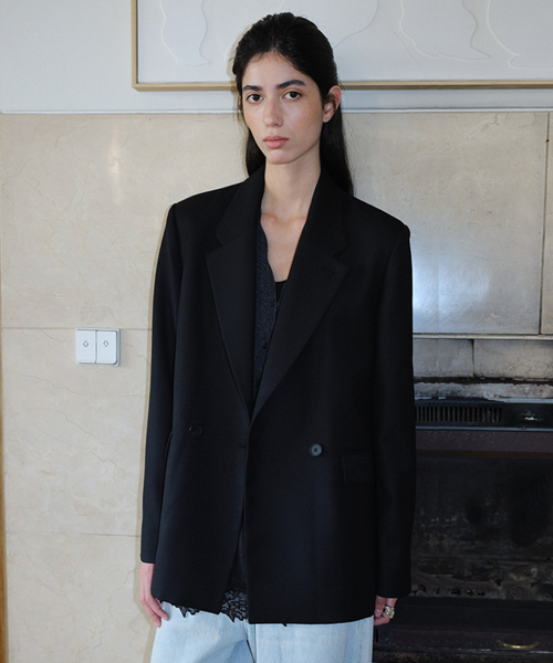 WOOL BLEND DOUBLE BLAZER - BLACK