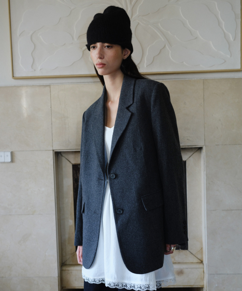 WOOL SINGLE TWO BUTTON JACKET - DARK GREY