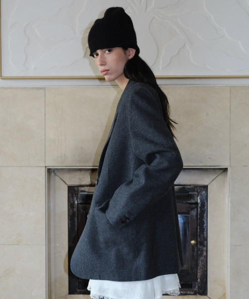 WOOL SINGLE TWO BUTTON JACKET - DARK GREY