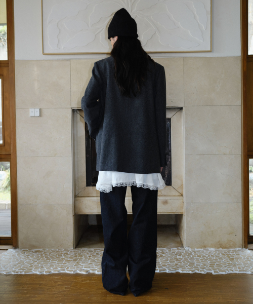 WOOL SINGLE TWO BUTTON JACKET - DARK GREY