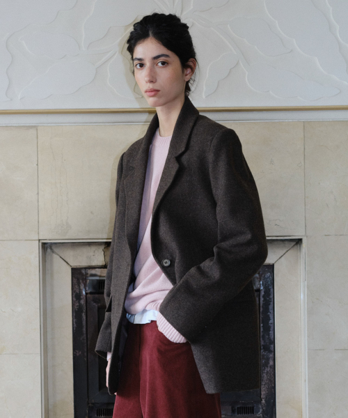 WOOL SINGLE TWO BUTTON JACKET - BROWN