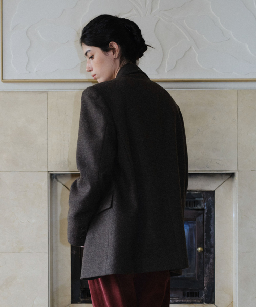 WOOL SINGLE TWO BUTTON JACKET - BROWN