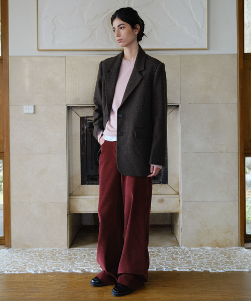WOOL SINGLE TWO BUTTON JACKET - BROWN