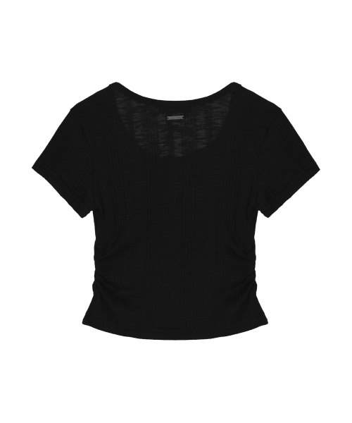 HENLEY NECK BUTTON TOP_BLACK