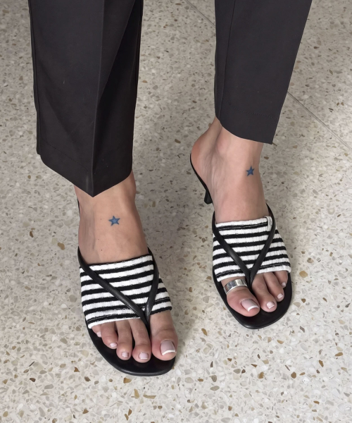 Striped Flip-Flops Half Socks_White