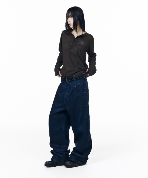 Military Dyed Henry Neck Long Sleeve (Black)
