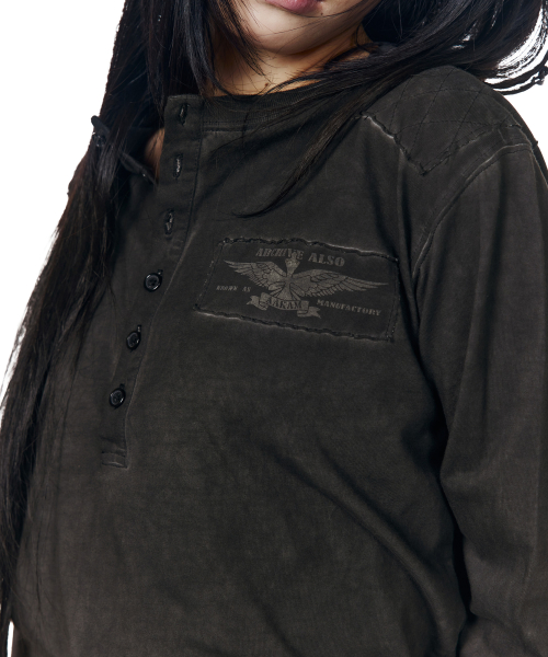 Military Dyed Henry Neck Long Sleeve (Black)