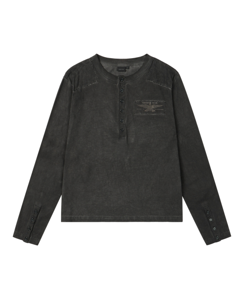 Military Dyed Henry Neck Long Sleeve (Black)