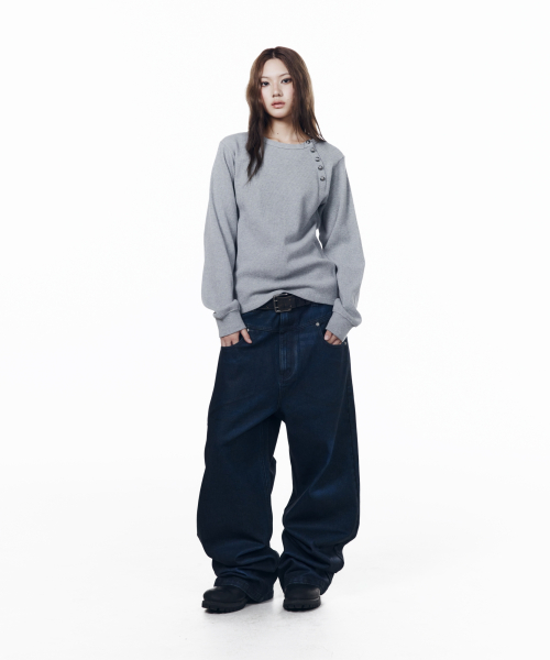 Slant Henry Neck Long Sleeve (Gray)
