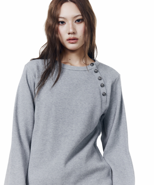 Slant Henry Neck Long Sleeve (Gray)