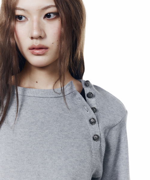 Slant Henry Neck Long Sleeve (Gray)