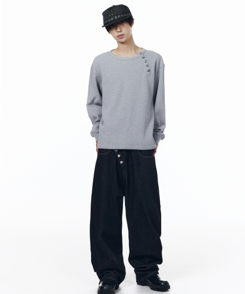 Slant Henry Neck Long Sleeve (Gray)