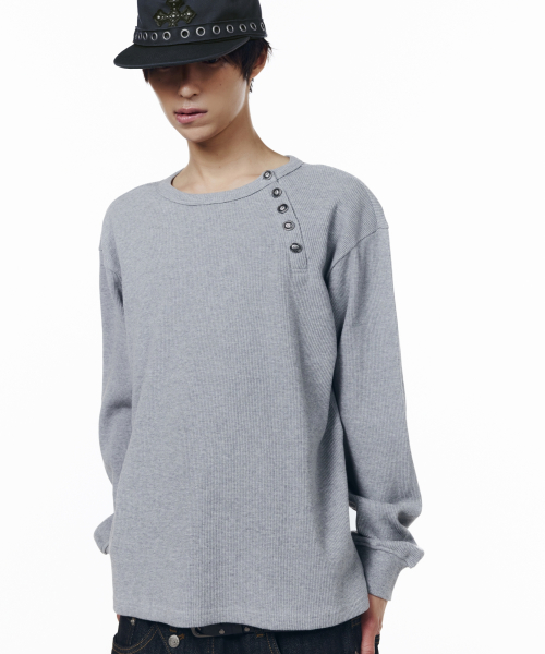 Slant Henry Neck Long Sleeve (Gray)