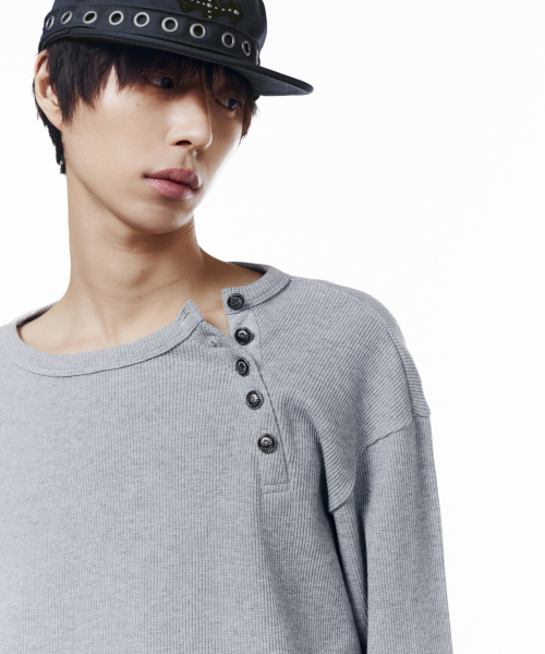 Slant Henry Neck Long Sleeve (Gray)