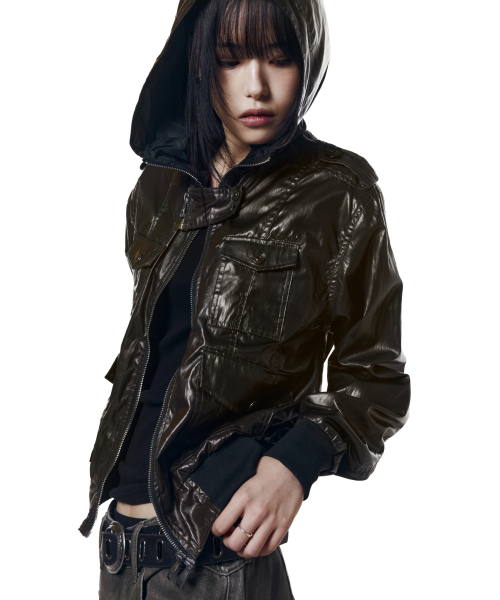 Coated Pocket Hooded Jacket (Olive)