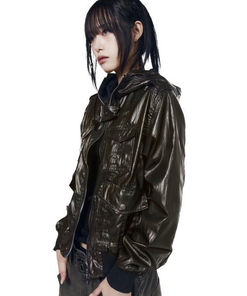 Coated Pocket Hooded Jacket (Olive)
