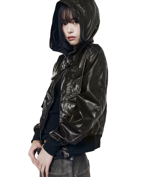 Coated Pocket Hooded Jacket (Olive)