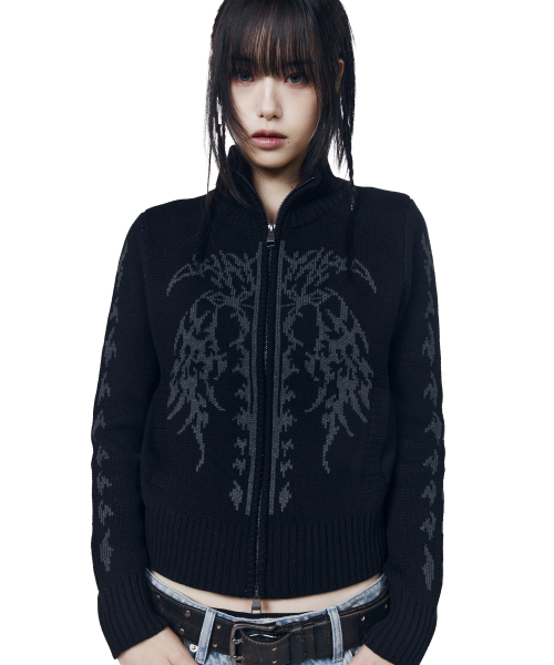 Gothic Jacquard Knit Zip-Up (Black)