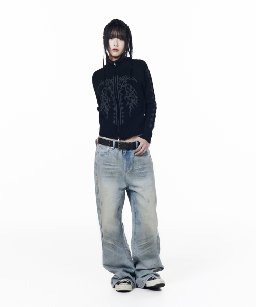 Gothic Jacquard Knit Zip-Up (Black)