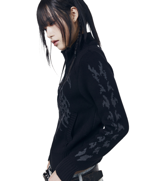 Gothic Jacquard Knit Zip-Up (Black)