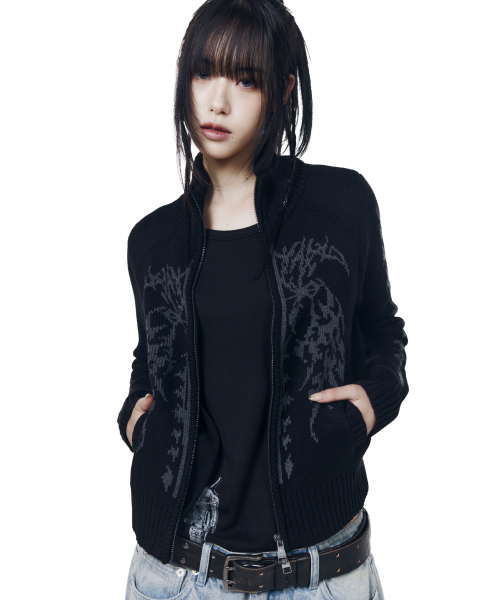 Gothic Jacquard Knit Zip-Up (Black)