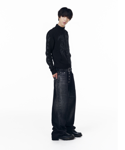 Gothic Jacquard Knit Zip-Up (Black)