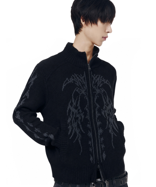 Gothic Jacquard Knit Zip-Up (Black)