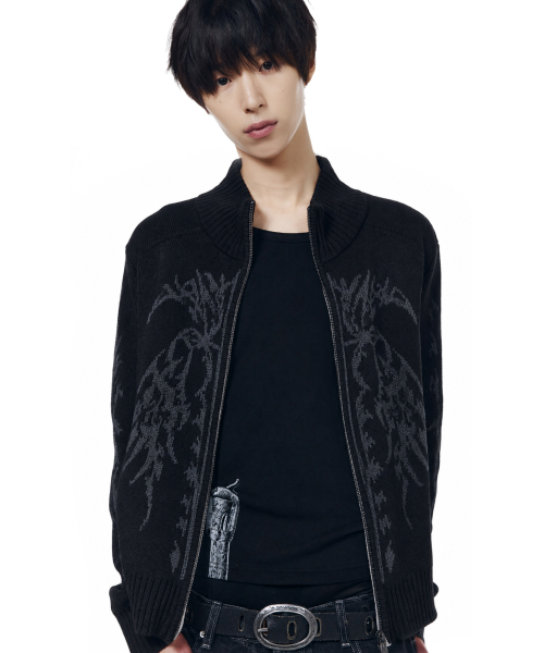 Gothic Jacquard Knit Zip-Up (Black)
