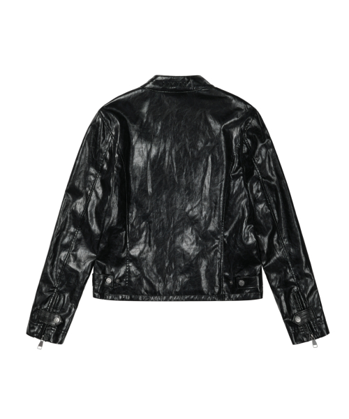 Slant Studded Leather Jacket (Black)
