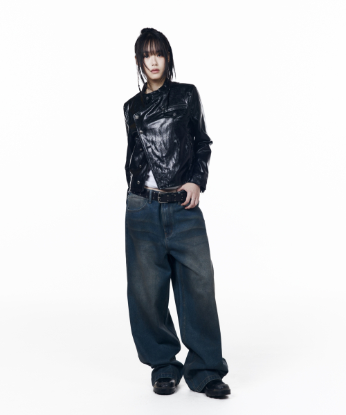 Slant Studded Leather Jacket (Black)