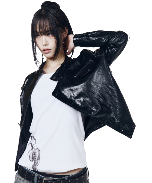 Slant Studded Leather Jacket (Black)