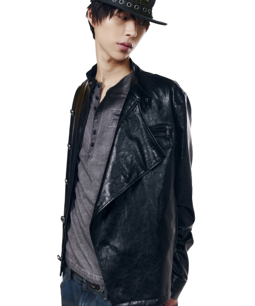 Slant Studded Leather Jacket (Black)