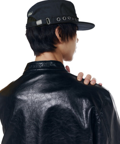 Slant Studded Leather Jacket (Black)