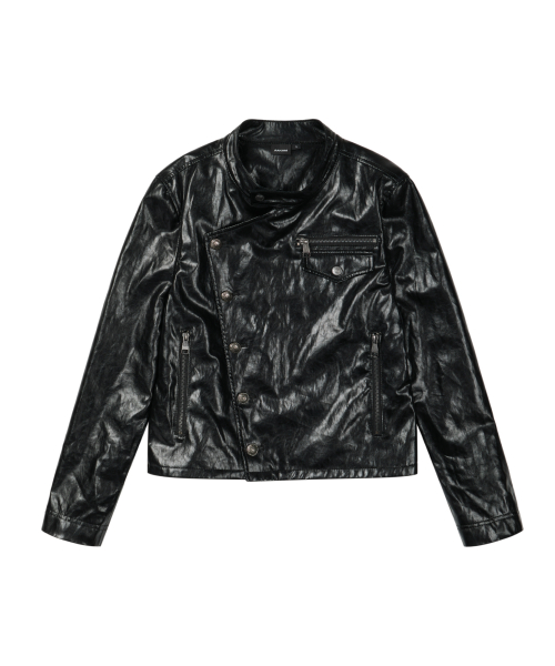 Slant Studded Leather Jacket (Black)