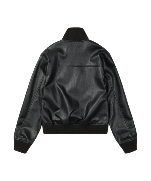 High Neck Flight Leather Jacket (Black)
