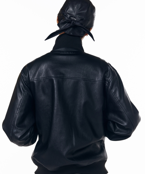 High Neck Flight Leather Jacket (Black)