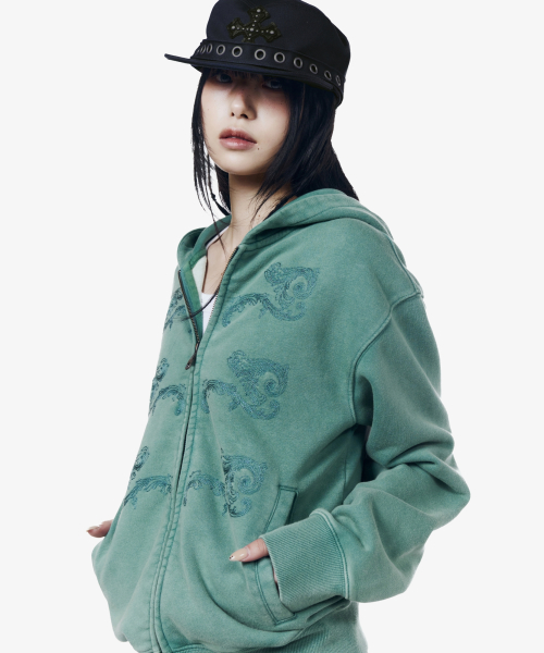 Napoleon Corded Zip-Up Hoodie (Teal)