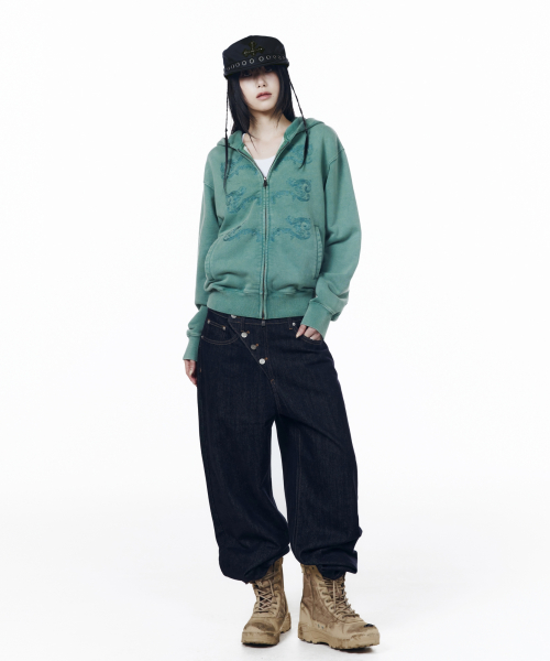 Napoleon Corded Zip-Up Hoodie (Teal)