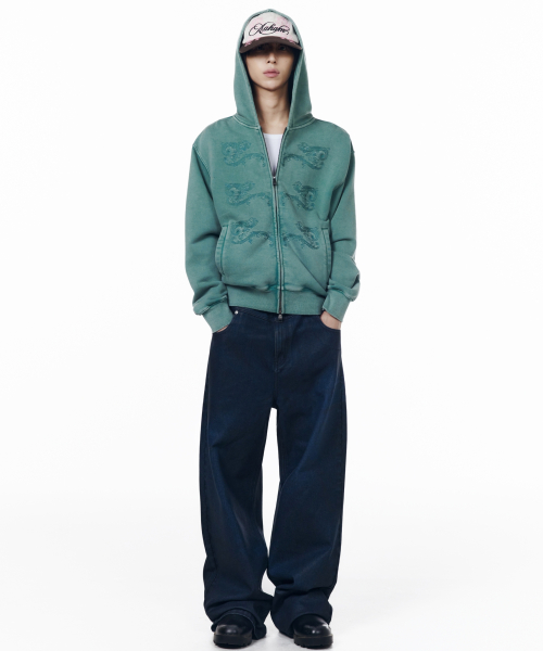 Napoleon Corded Zip-Up Hoodie (Teal)