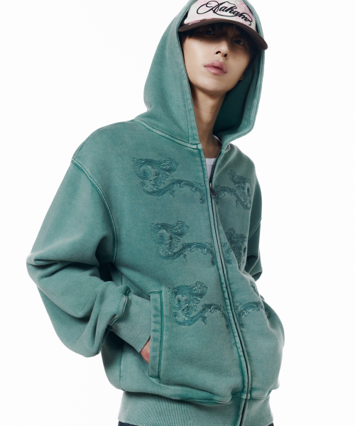 Napoleon Corded Zip-Up Hoodie (Teal)