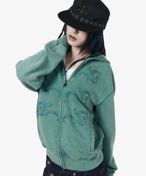 Napoleon Corded Zip-Up Hoodie (Teal)